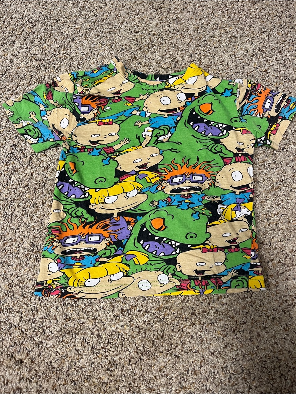Nickelodeon Rugrats All-Over Cartoon Print Green, Yellow & Purple Kids Tee